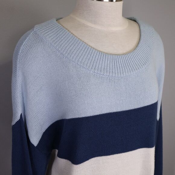 Lucky Brand Sweater Womens Large Blue White Stripe Cotton Colorblock Nautical - Picture 6 of 12